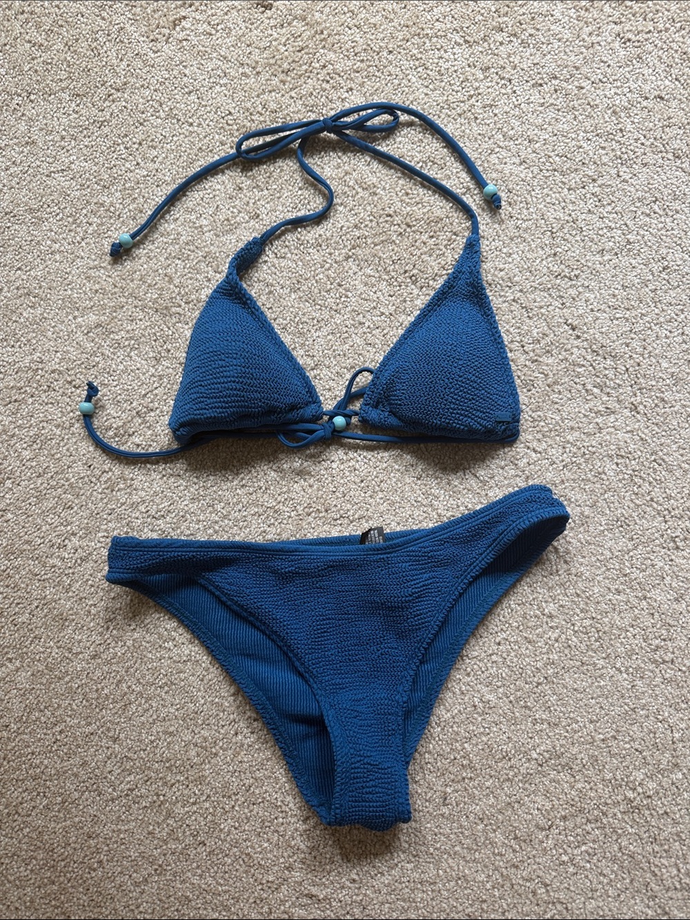 Pull & Bear Blue Ribbed Bikini Swimsuit